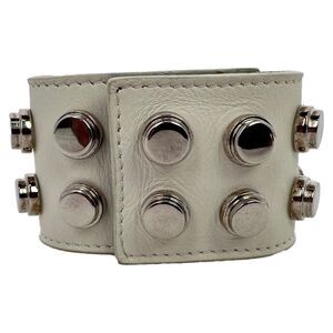 Saint Laurent Studded Wrap Bracelet in White Leather